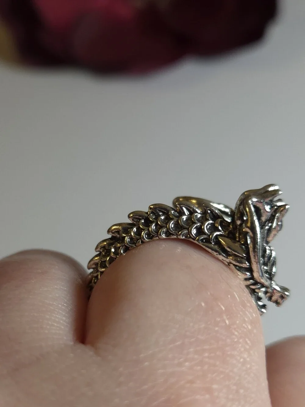 Silver Plated Dragon Tail Wrap Around Ring Size 8 Statement Ring Unisex